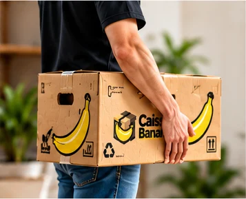 Une personne porte une caisse à bananes
